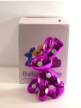 Balloon Bunny Money Bank Made by Humans Purple Finish Ceramic New Open Box